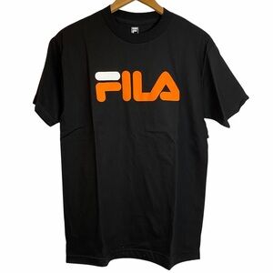 Fila Logo Orange White Black Crew Neck Short Sleeve Tee Shirt Medium M
